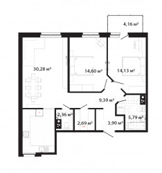 Трёхкомнатная квартира (Евро) 83.52 м²